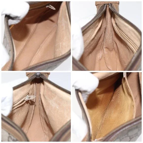 GUCCI GG Plus Supreme Shoulder Bag PVC Beige Auth